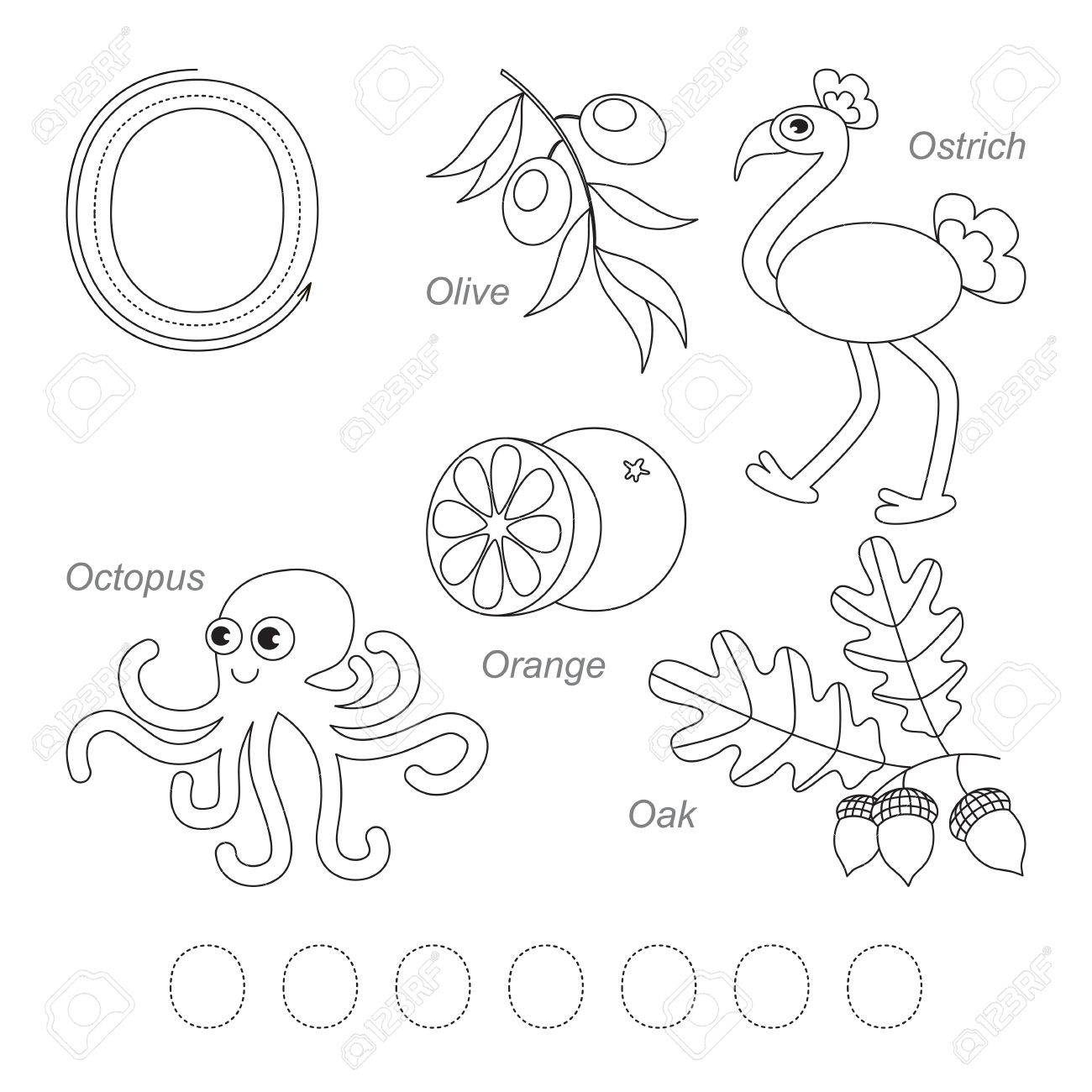 tracing worksheet for children full english alphabet from a to z pictures for letter o the colorless version royalty free cliparts vectors and stock illustration image 52840737