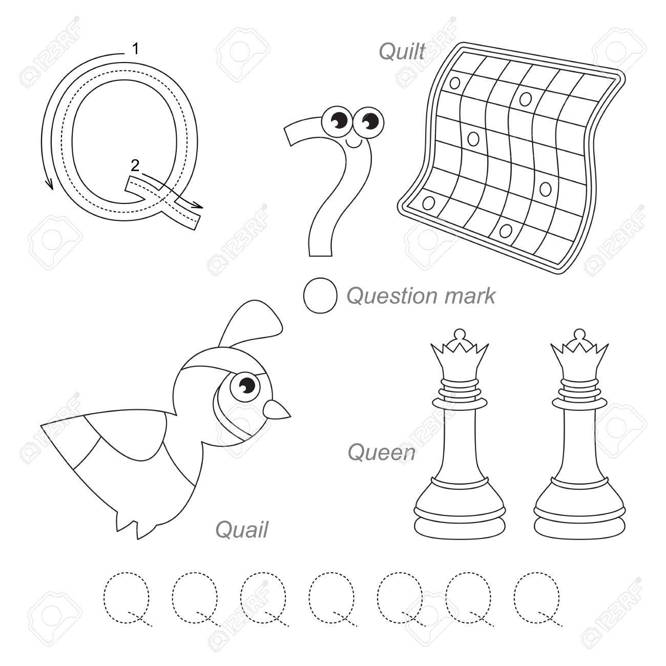tracing worksheet for children full english alphabet from a to z pictures for letter q the colorless version royalty free svg cliparts vectors and stock illustration image 52840742
