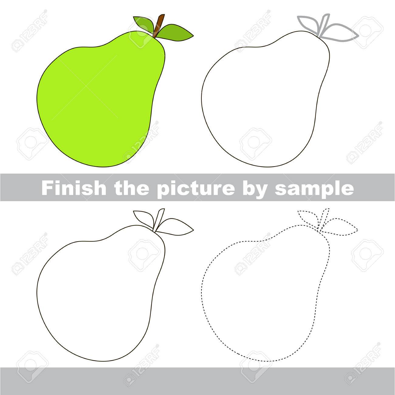子どもワークシートの描画 絵を完成し かわいい梨を描画のイラスト素材 ベクタ Image 子どもワークシートの描画 絵を完成し かわいい梨を描画のイラスト素材 ベクタ Image