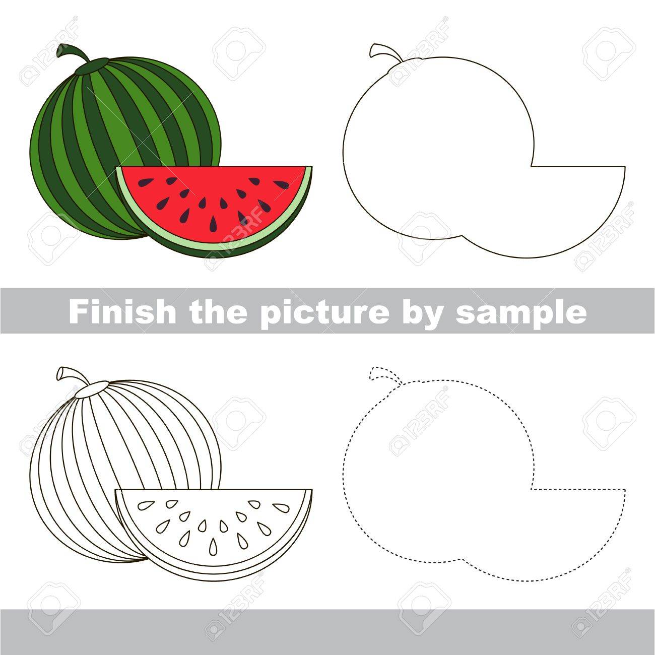 子どもワークシートの描画 絵を完成し かわいいスイカを描画 のイラスト素材 ベクタ Image 子どもワークシートの描画 絵を完成し かわいいスイカを描画 のイラスト素材 ベクタ Image