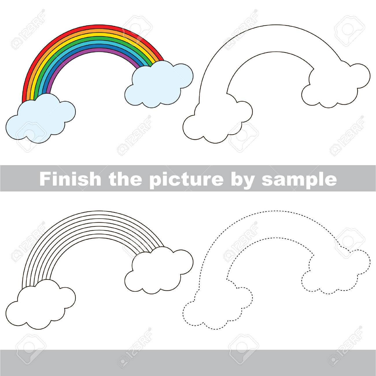 子どもワークシートの描画 絵を完成し かわいい虹を描くのイラスト素材 ベクタ Image 子どもワークシートの描画 絵を完成し かわいい虹を描くのイラスト素材 ベクタ Image
