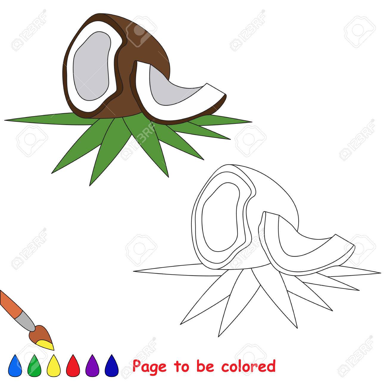 ココナッツには着色します 子供のための塗り絵 視覚的教育的なゲーム 簡単な子供のゲームします 簡単なレベルの難易度 のイラスト素材 ベクタ Image