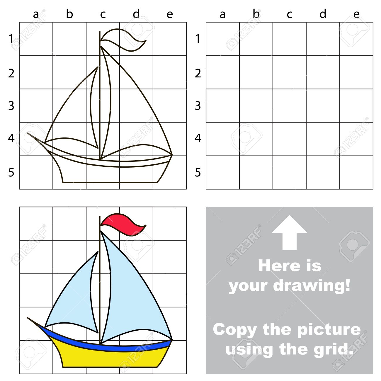 Copiar La Imagen Con Líneas De La Cuadrícula. Fácil Juego Educativo Para Los Niños. Juego Simple Dibujo Del Niño Con El Barco Ilustraciones Svg, Vectoriales, Clip Art Vectorizado Libre De Derechos. Image Copiar La Imagen Con Líneas De La Cuadrícula. Fácil Juego Educativo Para Los Niños. Juego Simple Dibujo Del Niño Con El Barco Ilustraciones Svg, Vectoriales, Clip Art Vectorizado Libre De Derechos. Image