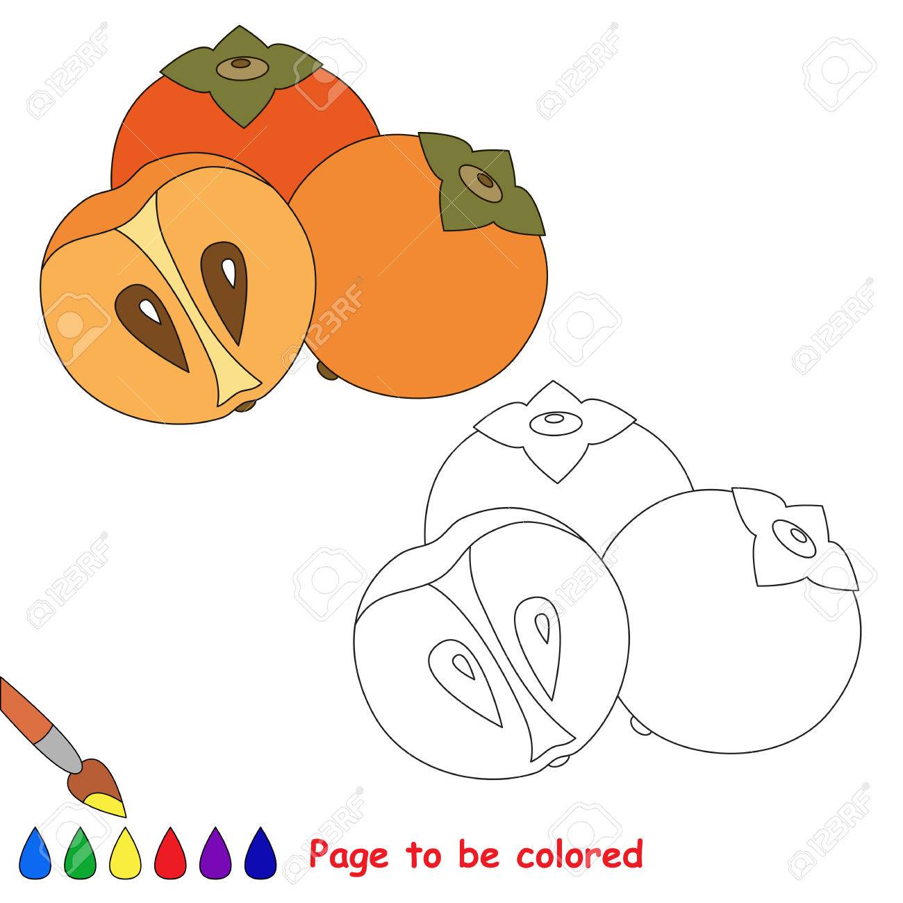 甘柿には着色します 塗り絵は 子供を教育します 色を学ぶ 視覚的教育的なゲーム 簡単な子供のゲームと初等教育 簡単なレベルの難易度 着色のページ の イラスト素材 ベクタ Image