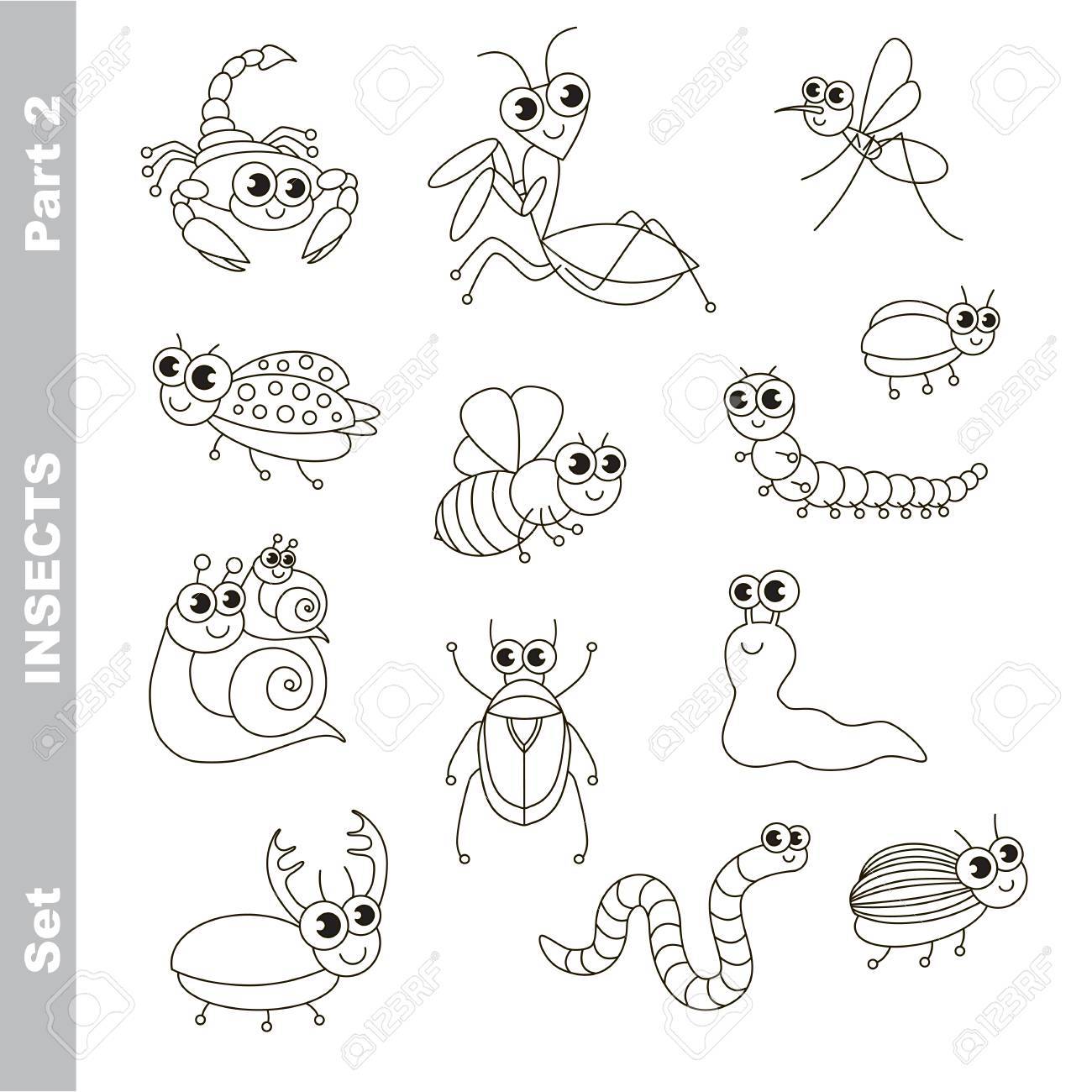 Pequenos Insectos Lindos Fijados En El Vector La Version Incolora Ilustraciones Vectoriales Clip Art Vectorizado Libre De Derechos Image