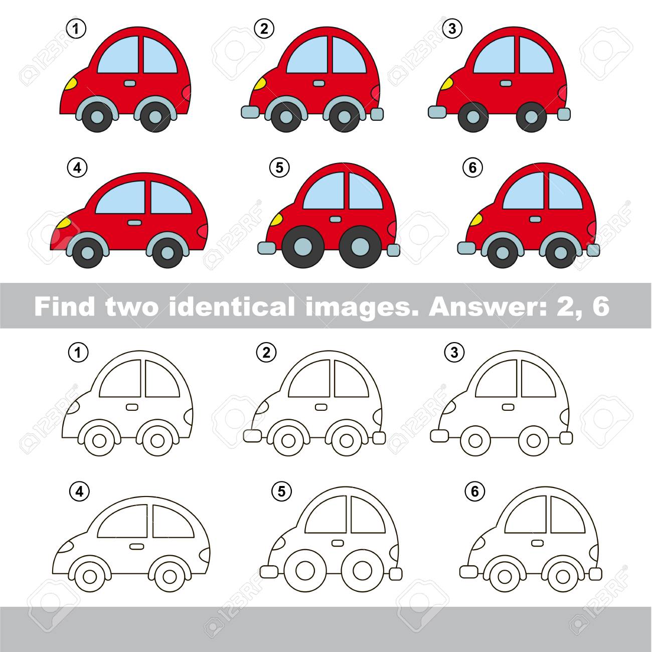 デザイン違い タスクを見つけるマッチング ゲーム教育の子供は 同じようなマシンを見つけることです 簡単なゲームのレベルを持つ子供の教育的なゲーム オブジェクトを比較し 2 つの同じ車を見つけます のイラスト素材 ベクタ Image デザイン違い タスクを見つけるマッチング ゲーム教育の子供は 同じようなマシンを見つけることです 簡単なゲームのレベルを持つ子供の教育的なゲーム オブジェクトを比較し 2 つの同じ車を見つけます のイラスト素材 ベクタ Image