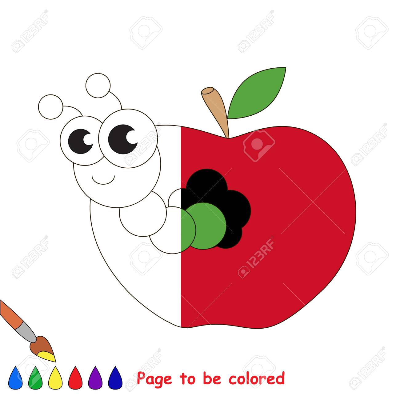 Apple Worm To Be Colored The Coloring Book To Educate Preschool Royalty Free Cliparts Vectors And Stock Illustration Image 74023652