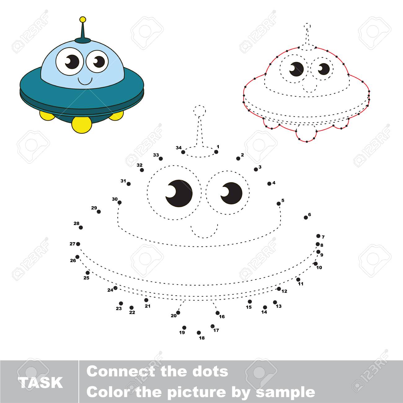 面白いグッズ面白いグッズ Ufo のベクトルの数字 簡単教育子供ゲーム単純なゲームのレベルで 教育と子供のためのゲーム 子供のため視覚的なゲームによってトレースされます のイラスト素材 ベクタ Image