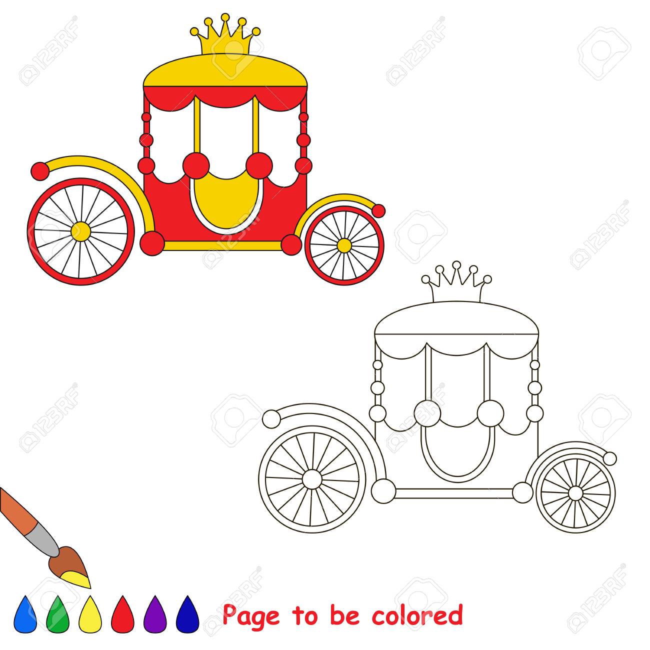 ゴールド クラウン レベルが簡単な教育ゲーム就学前の子供のための塗り絵の色にすると赤姫チャリオット のイラスト素材 ベクタ Image