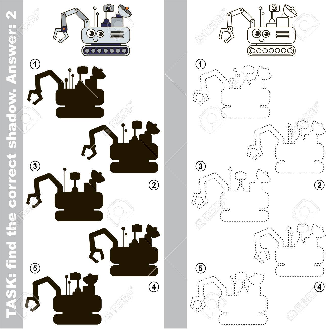 正しい 1 つを見つける異なる影と面白い火星ローバー比較し 真影 教育子供ゲーム単純なゲームのレベルでそれをオブジェクトを接続します のイラスト素材 ベクタ Image