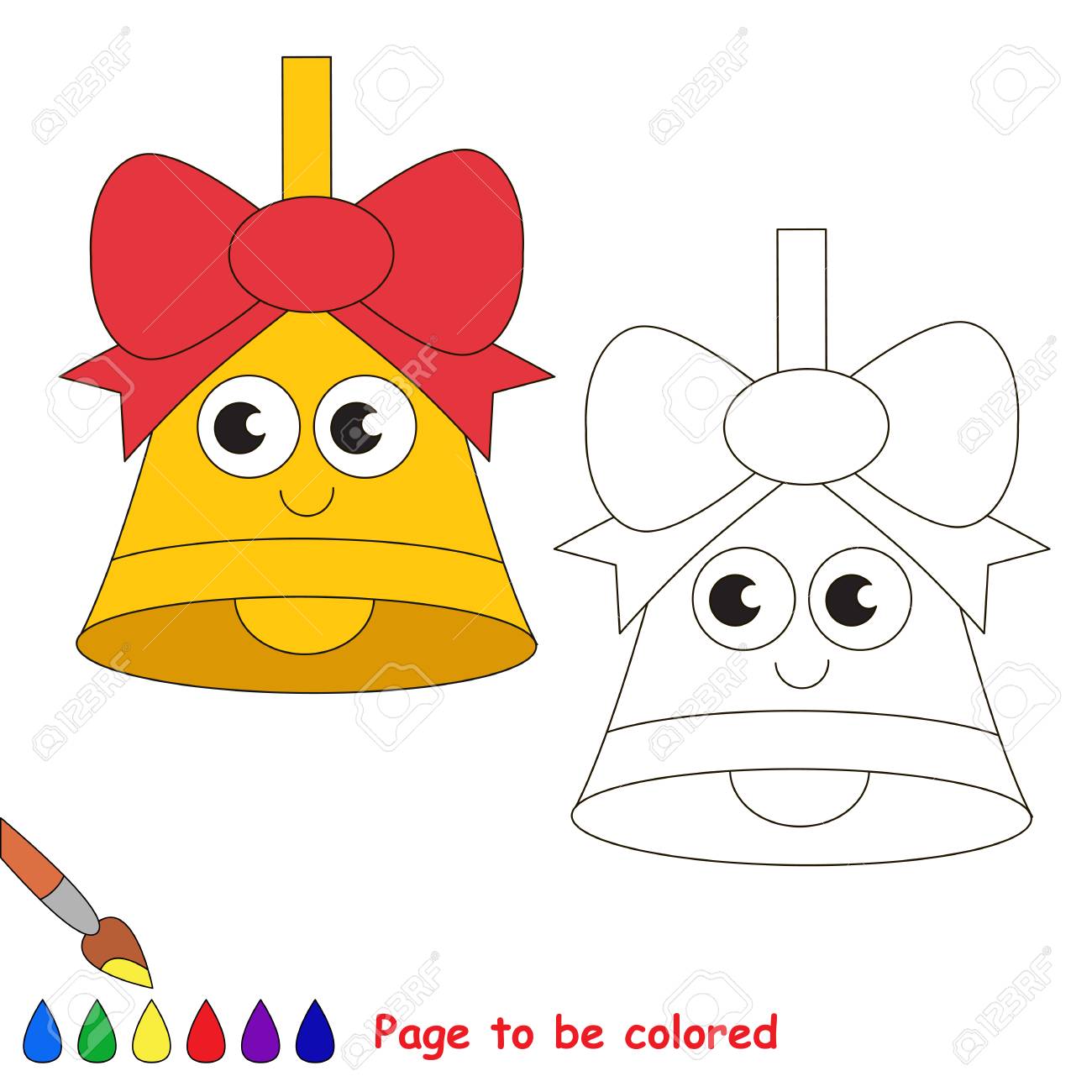 面白い金の鐘 レベルが簡単な教育ゲーム就学前の子供のためのぬり絵着色される弓 のイラスト素材 ベクタ Image