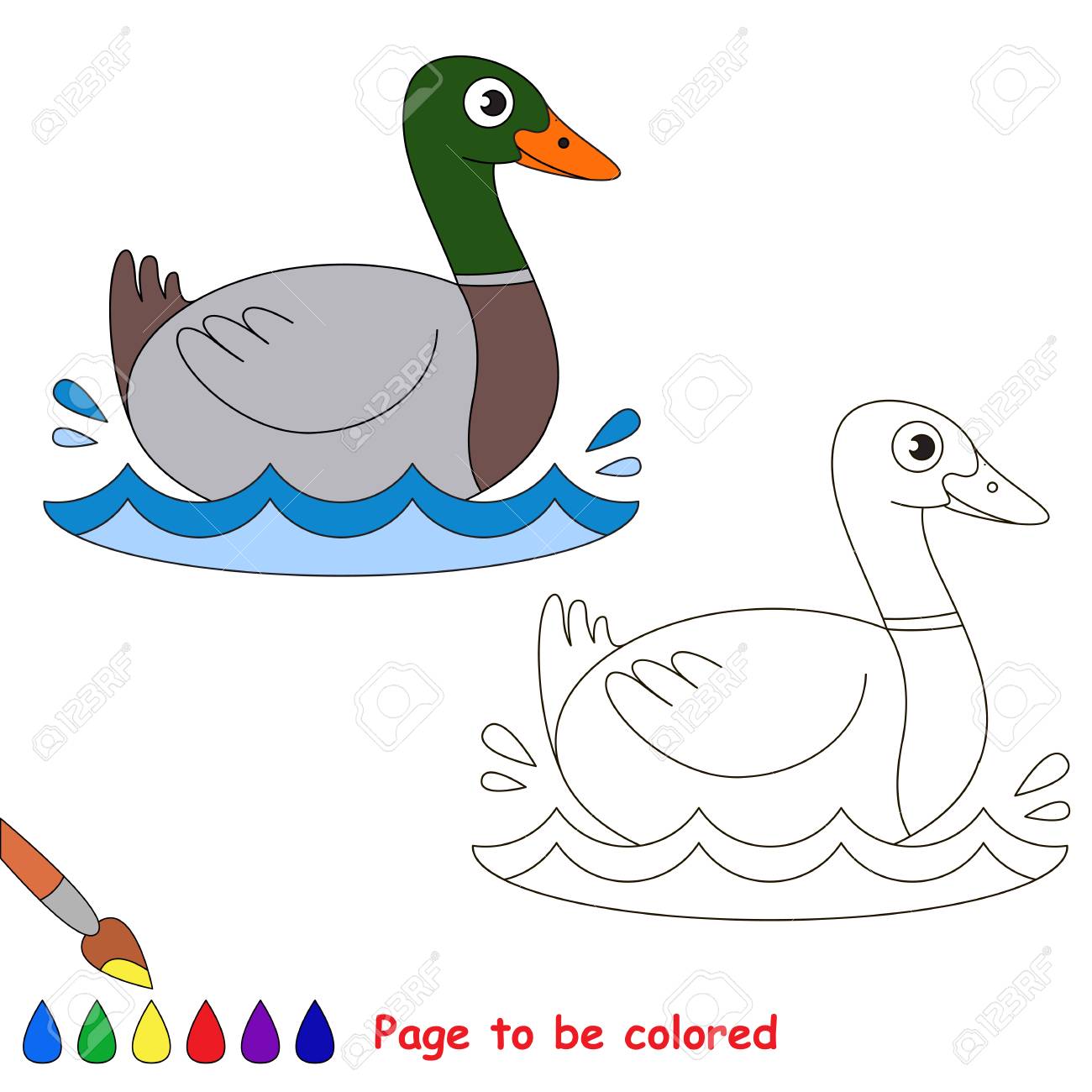 Canard A Colorier Le Livre De Coloriage Pour Les Enfants D Age Prescolaire Avec Un Niveau De Jeu Educatif Facile Clip Art Libres De Droits Vecteurs Et Illustration Image