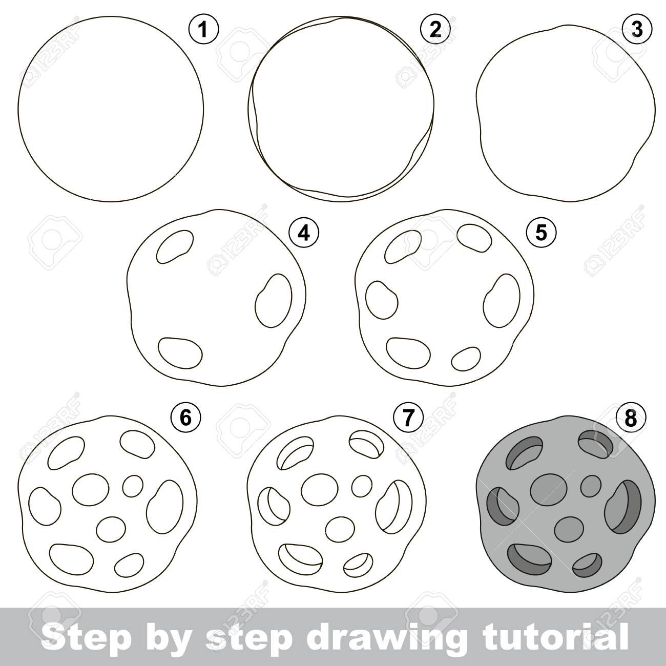 石流星の教育のチュートリアルを描画 就学前の子供の簡単ゲーム レベルのデッサン力を開発する子供のゲーム のイラスト素材 ベクタ Image