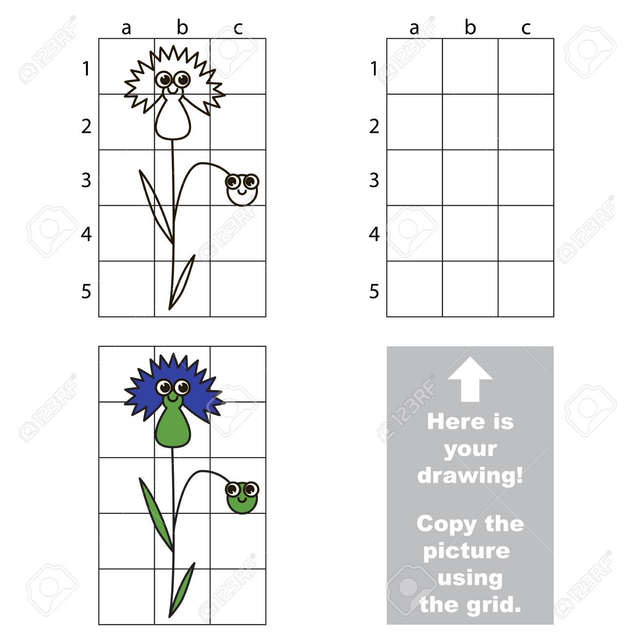 画像の垂直方向のグリッド線 簡単なゲームのレベルで幼児教育のため 簡単な教育的なゲーム 面白いコーンフラワーとゲームの描画キッドを使用してのコピーします のイラスト素材 ベクタ Image 7763