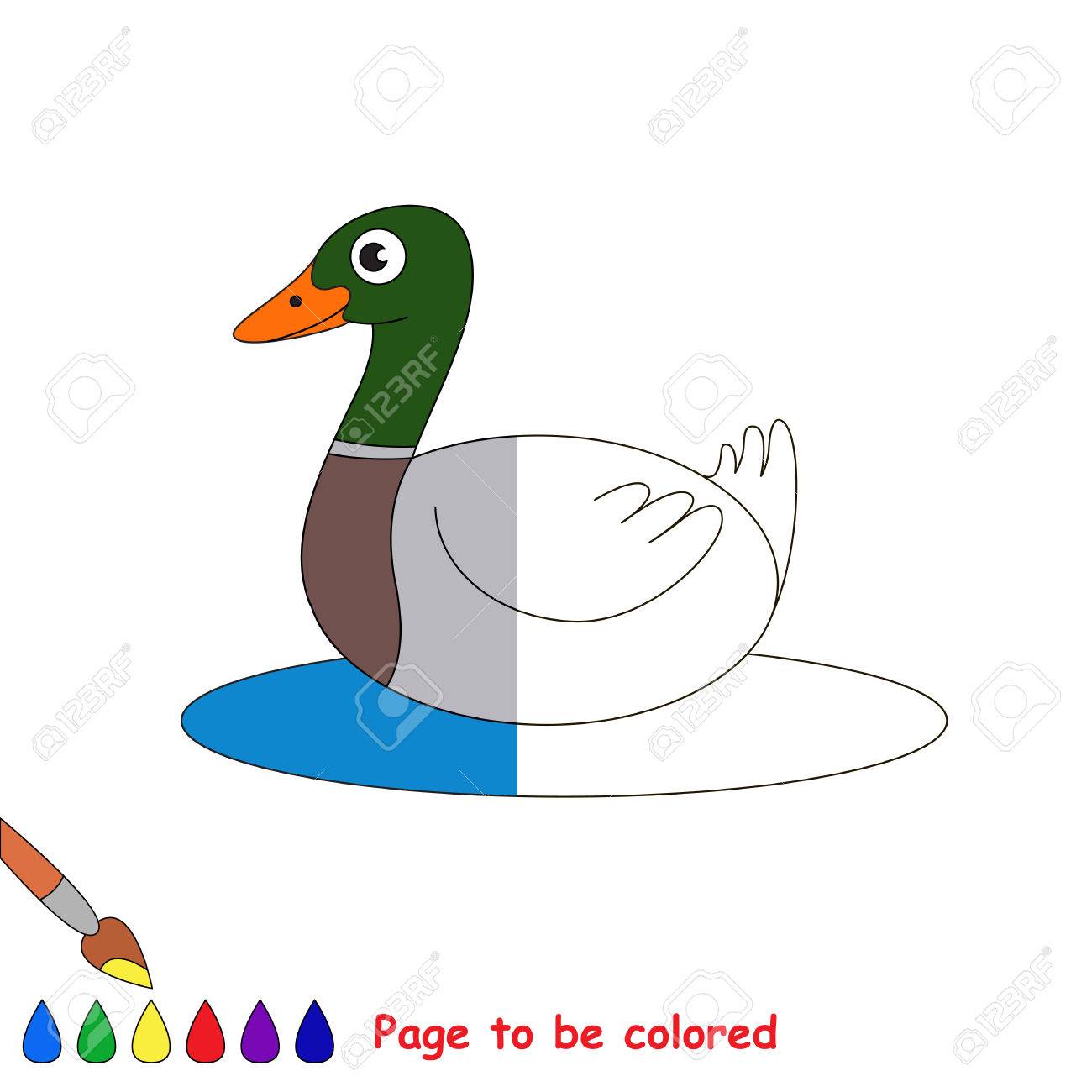 美しいアヒルの子 簡単ゲーム レベル サンプルで半分の色 無色に子供教育ゲーム就学前の子供を教育するための塗り絵 のイラスト素材 ベクタ Image