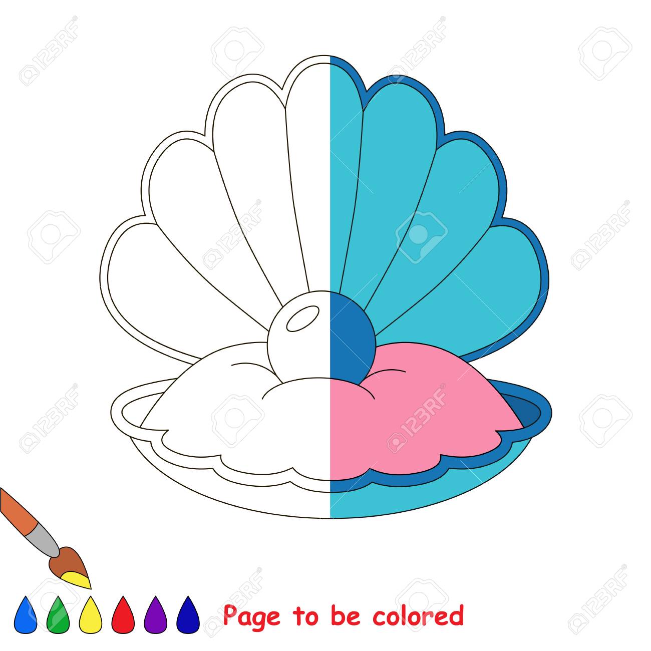 ブルーのかわいいオイスター 簡単ゲーム レベル サンプルで半分の色 無色に子供教育ゲーム就学前の子供を教育するための塗り絵 のイラスト素材 ベクタ Image