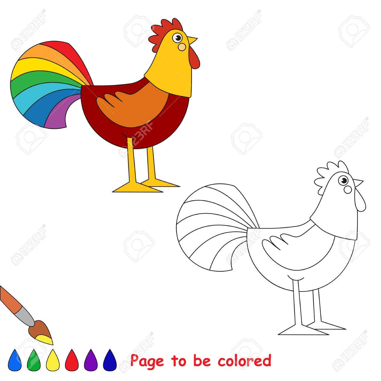 着色される 簡単な教育ゲーム レベルの就学前の子供のための塗り絵美しい鶏です のイラスト素材 ベクタ Image