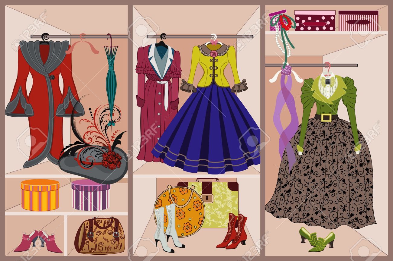 Wardrobe with vintage clothing - 9305060 Wardrobe with vintage clothing - 9305060