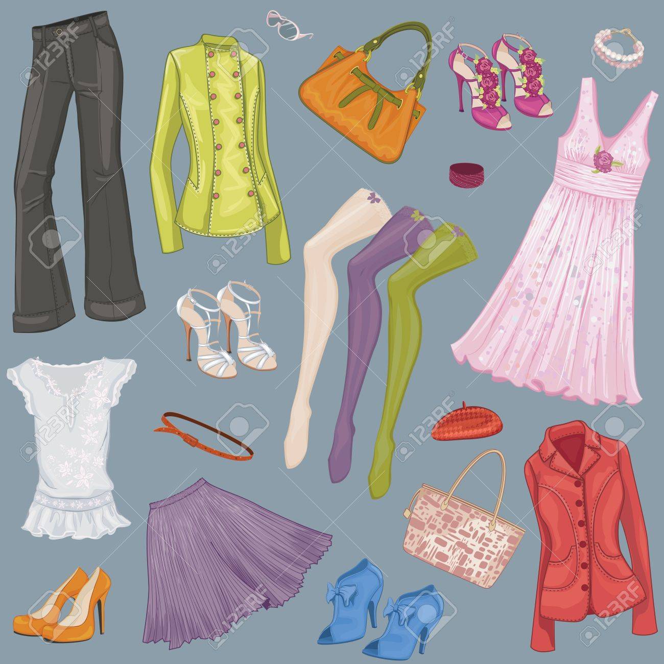 様々 な女性の服やアクセサリーの背景のイラスト素材 ベクタ Image 1315