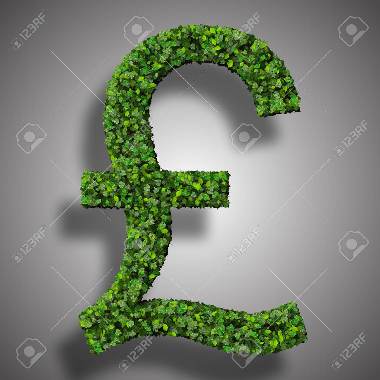 영국 파운드 (통화) 기호 또는 흰색 배경에 고립 된 녹색 잎에서 만든 로그인하십시오. 3d 렌더링입니다. 로열티 무료 사진, 그림,  이미지 그리고 스톡포토그래피. Image 38439765