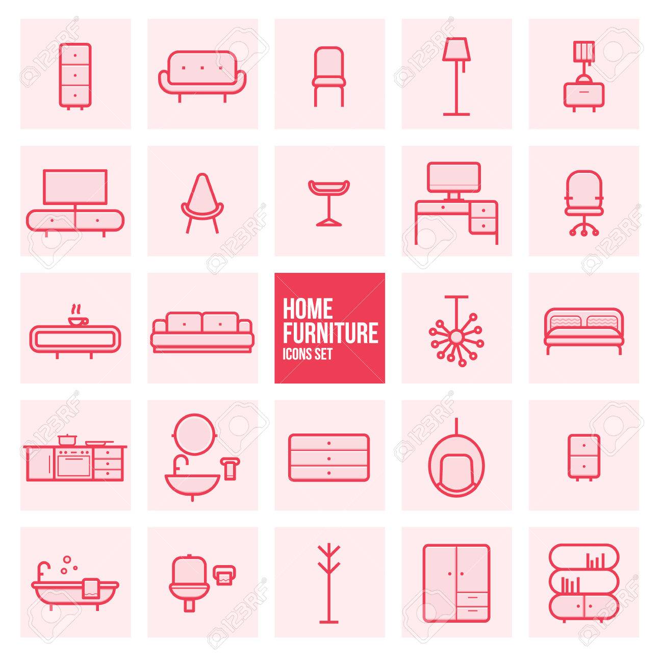 シンプルなライン デザイン ホーム家具ベクター アイコン セットのセットのイラスト素材 ベクタ Image