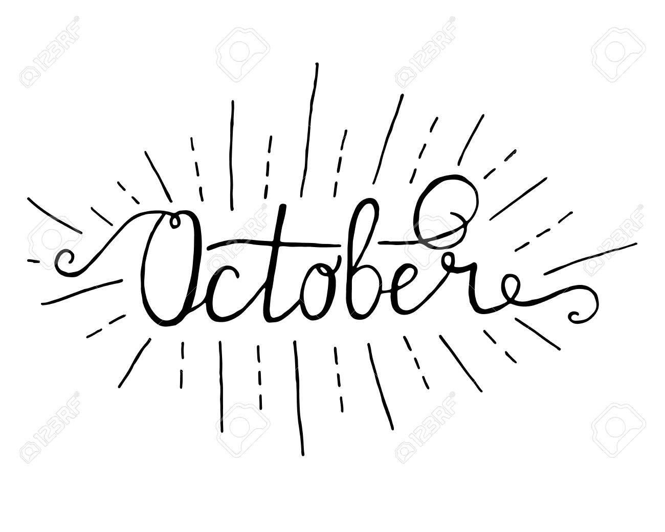 Octubre Diseno Tipografico Texto De Letras De Mano Negro Aislado