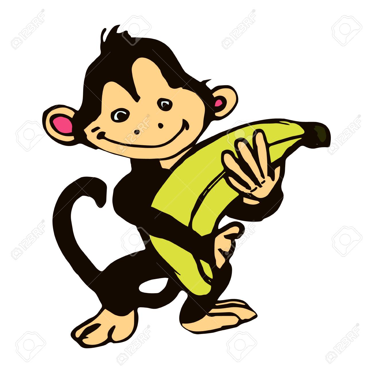 Grafisches Bild Eines Affen Mit Einer Banane Affe Der Eine Gelbe Banane Und Ein Lacheln Anhalt Auf Weisser Hintergrundvektorillustration Lizenzfrei Nutzbare Vektorgrafiken Clip Arts Illustrationen Image