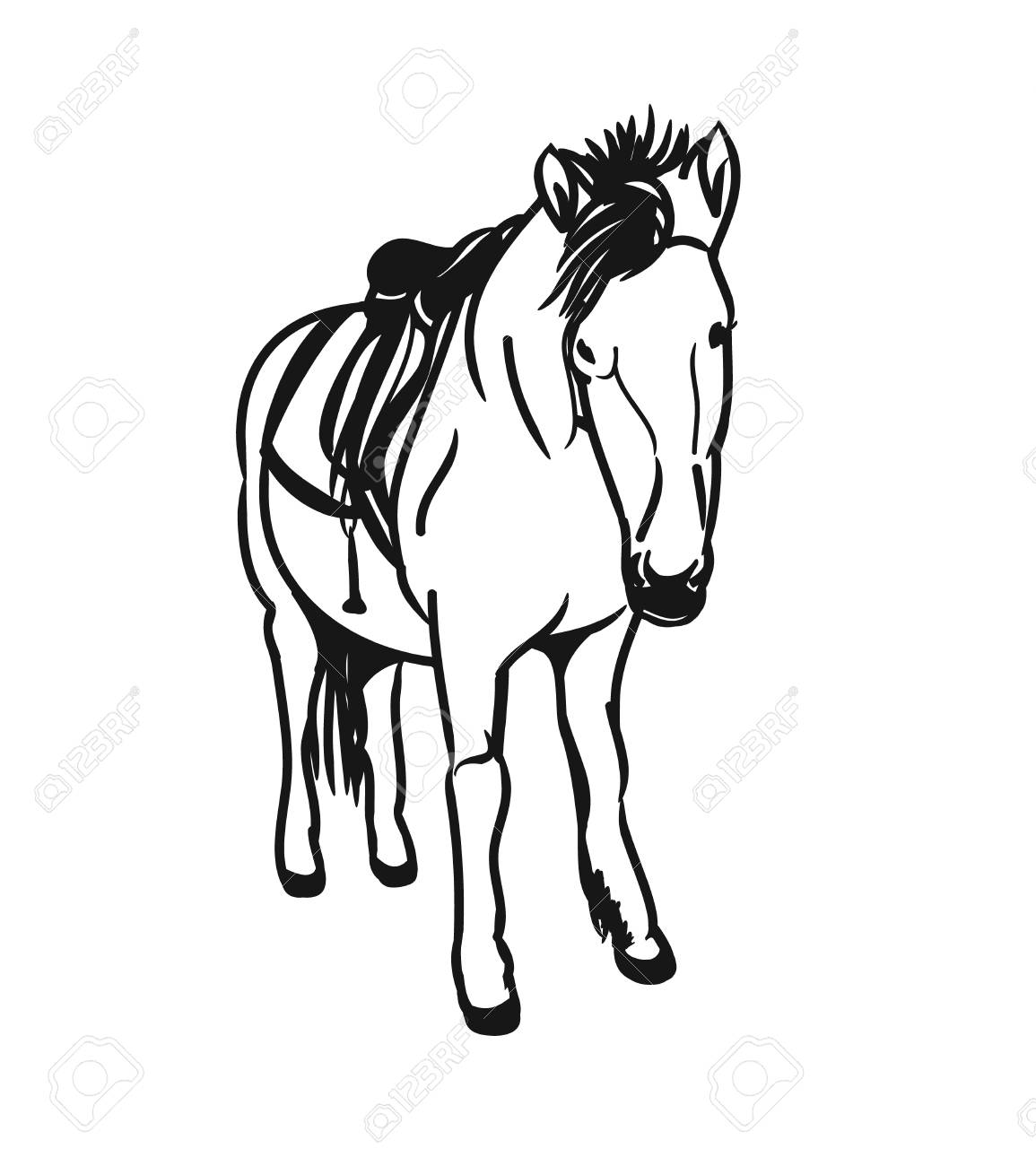 少し馬のグラフィック イメージ ポニー手綱 背中にサドルと抽象化を図 白の背景にベクトル イラスト のイラスト素材 ベクタ Image