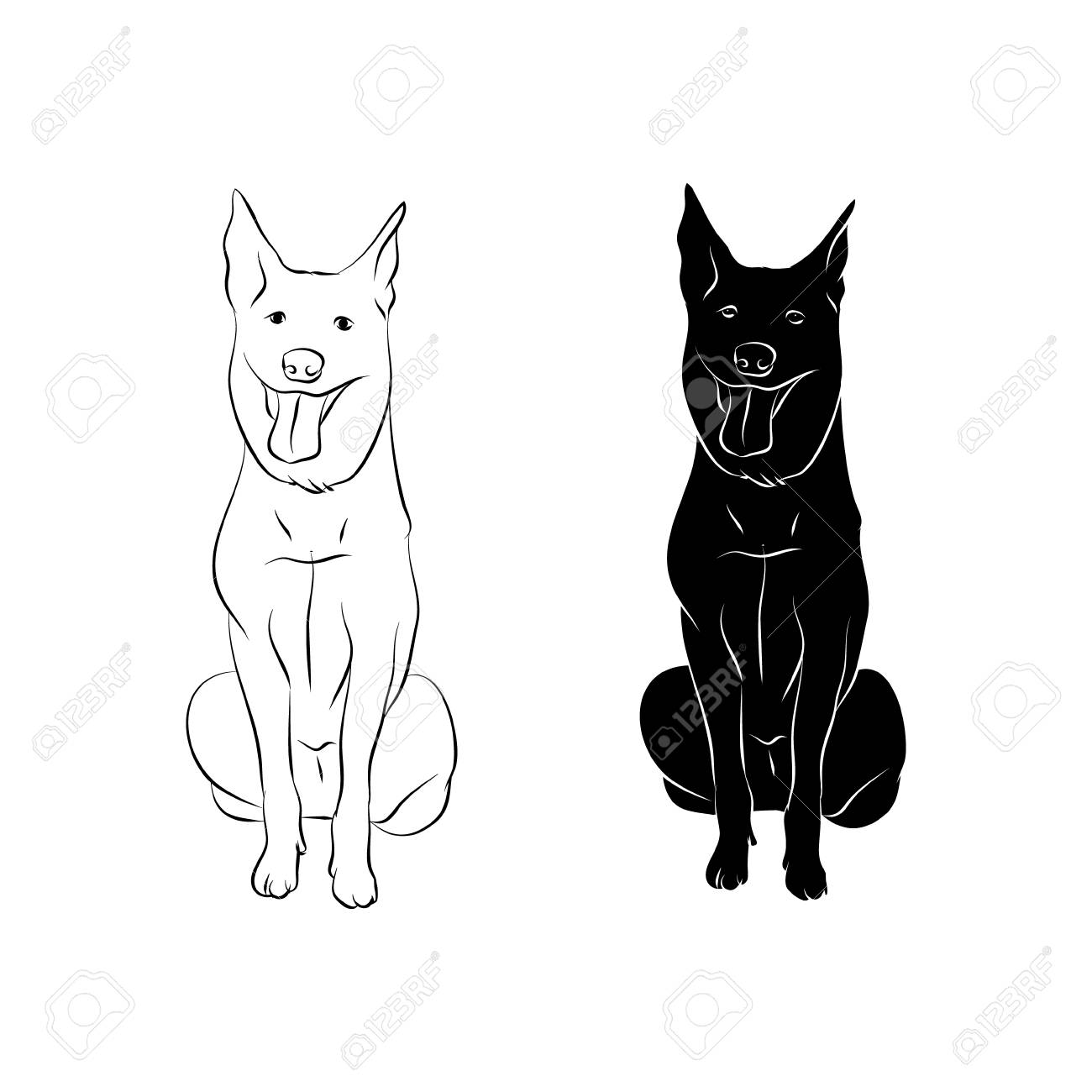 dog outline and silhouette on white background dog outline