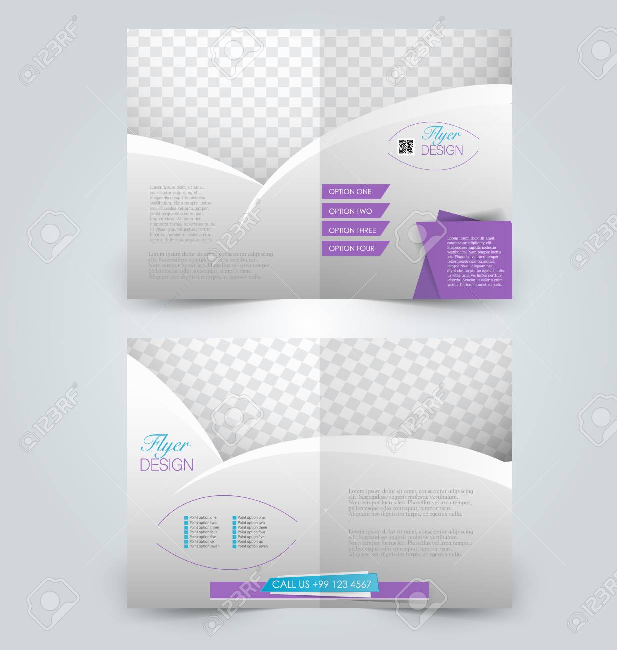 brochure template design two page mock up flyer blue and purple