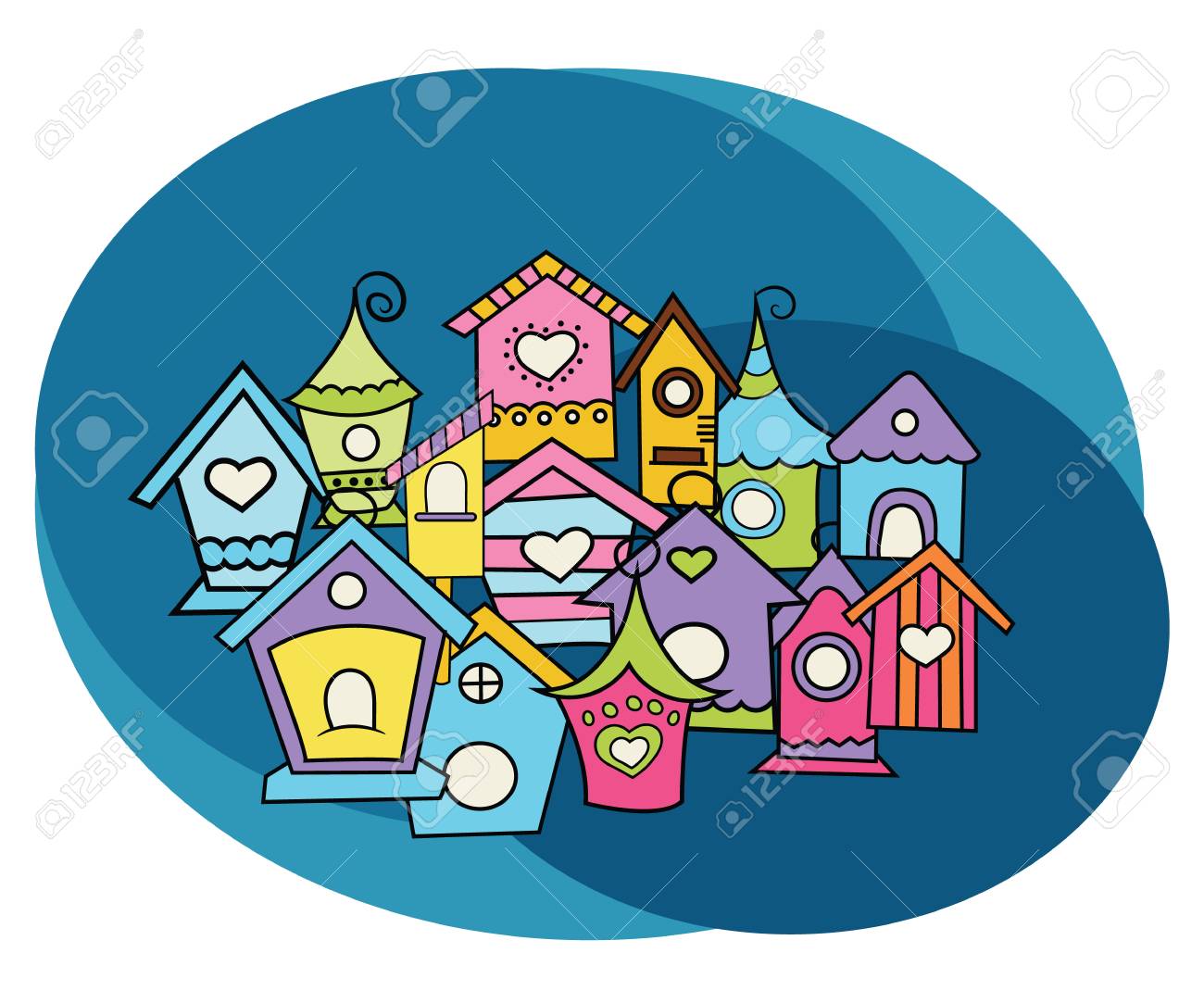 鳥の家デザイン セット 漫画 無料の手描きイラストを落書き のイラスト素材 ベクタ Image 鳥の家デザイン セット 漫画 無料の手描きイラストを落書き のイラスト素材 ベクタ Image