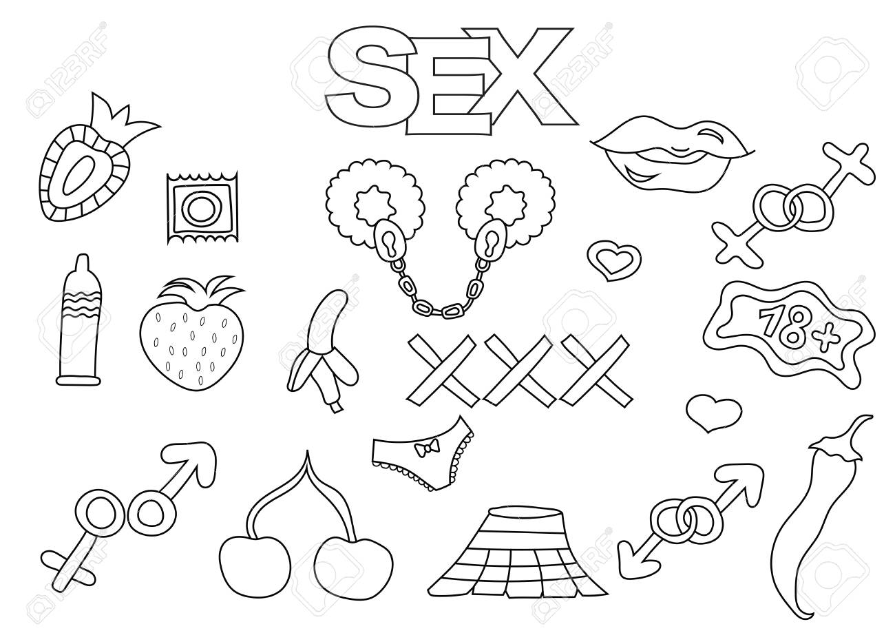 Ensemble Déléments De Sexe Et De Porno À La Main. Modèle De Livre À  Colorier. Éléments De Doodle De Contour Vector Illustration. Page De Jeu  Pour Enfants. Banque DImages et Photos Libres