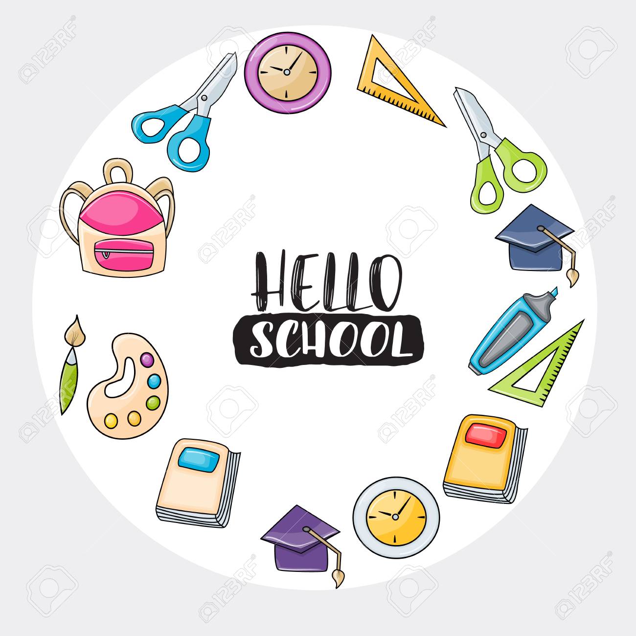 Hallo Schule Doodle Clipart Grusskarte Cartoon Vektor Illustration Fur Flyer Oder Banner Typografie Skript Text Lizenzfrei Nutzbare Vektorgrafiken Clip Arts Illustrationen Image
