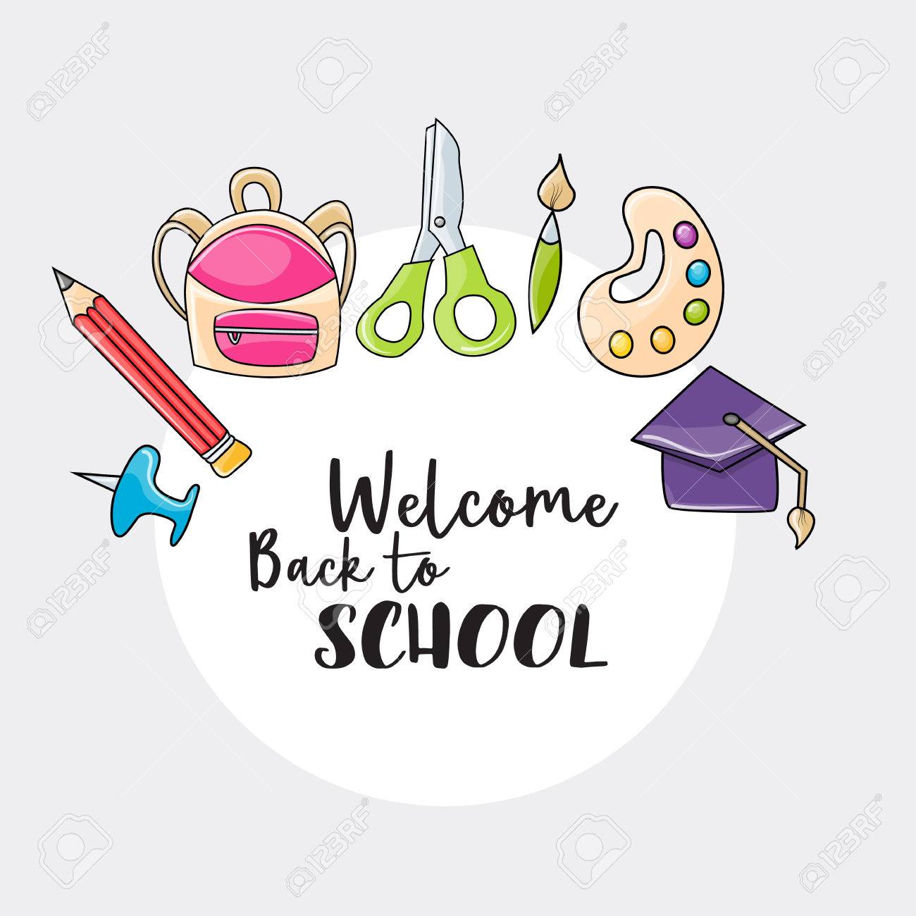 welcome back to school doodle clip art greeting card cartoon