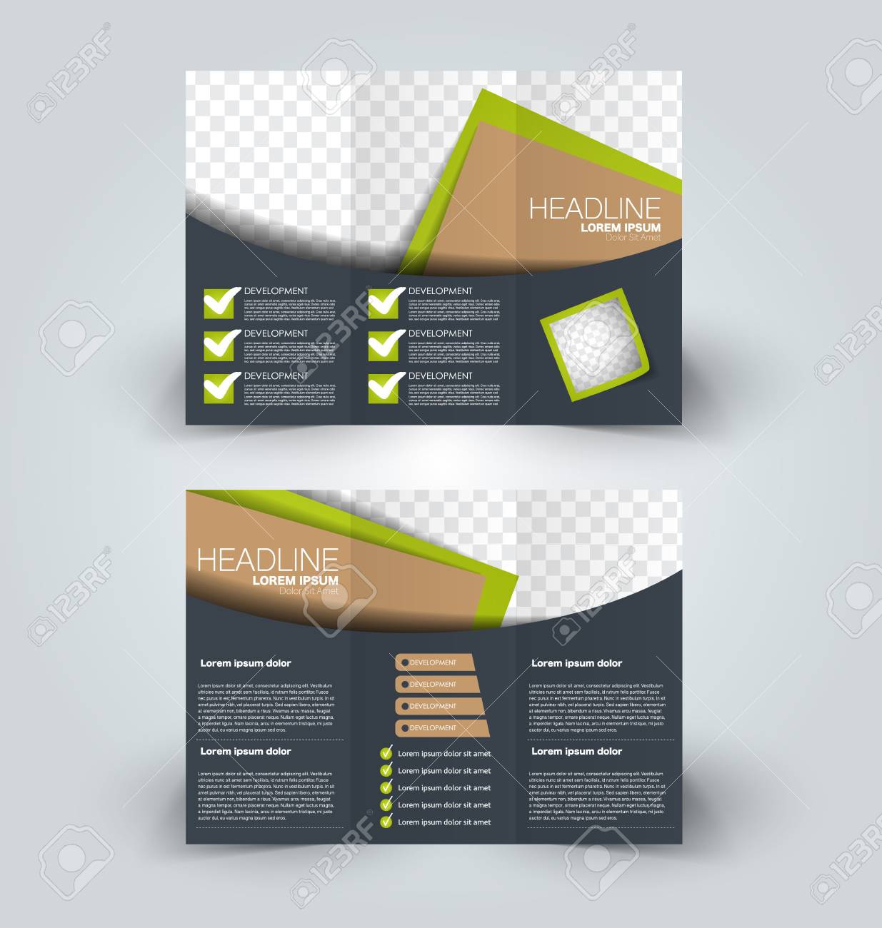 Tri Fold Brochure Design Creative Business Flyer Template Editable Vector Illustration Green And Brown Color Royalty Free Cliparts Vectors And Stock Illustration Image 91598456