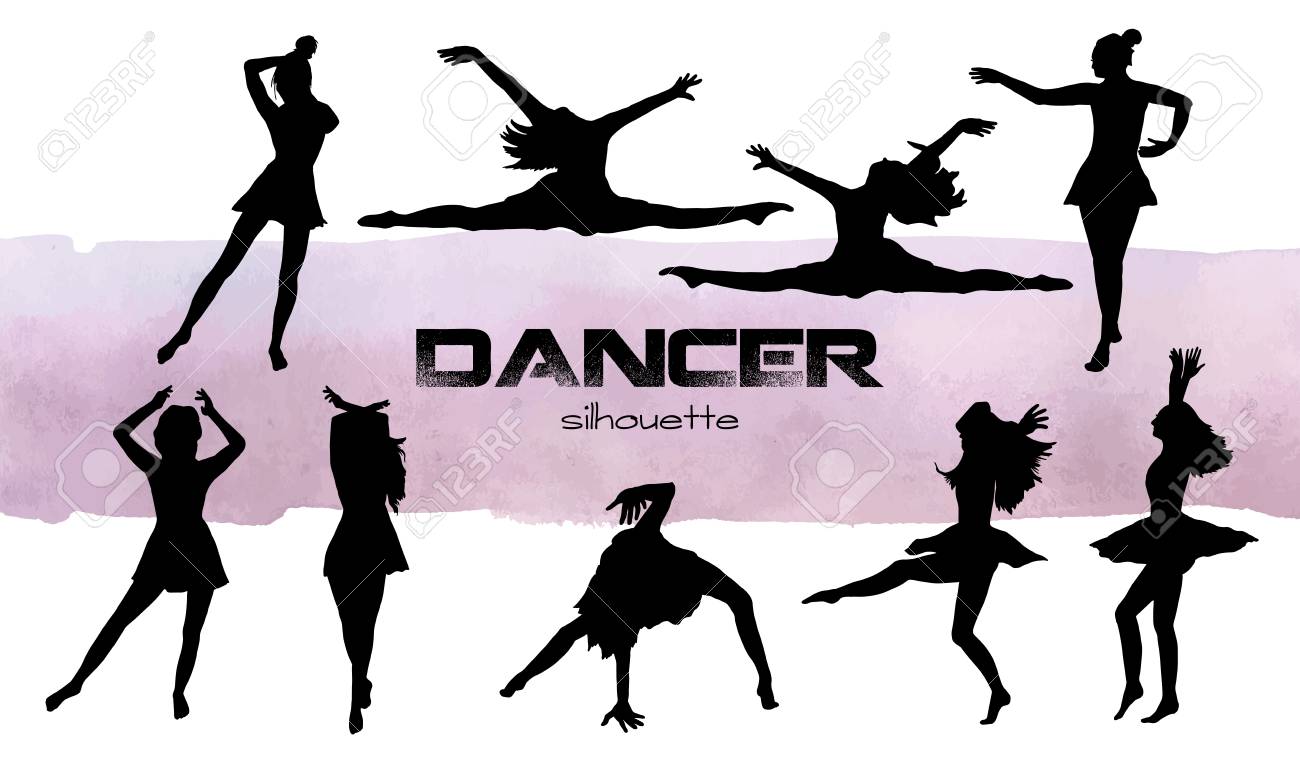 Vector Illustration. Girls In Dance Silhouettes . Dancer Set. Royalty Free  SVG, Cliparts, Vectors, and Stock Illustration. Image 95320454., image size:1300x758