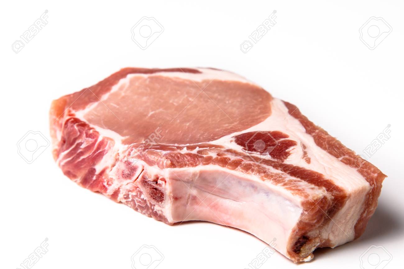La Longe De Porc Cru Sur L Os Est Coupee En Steaks Sur Un Fond