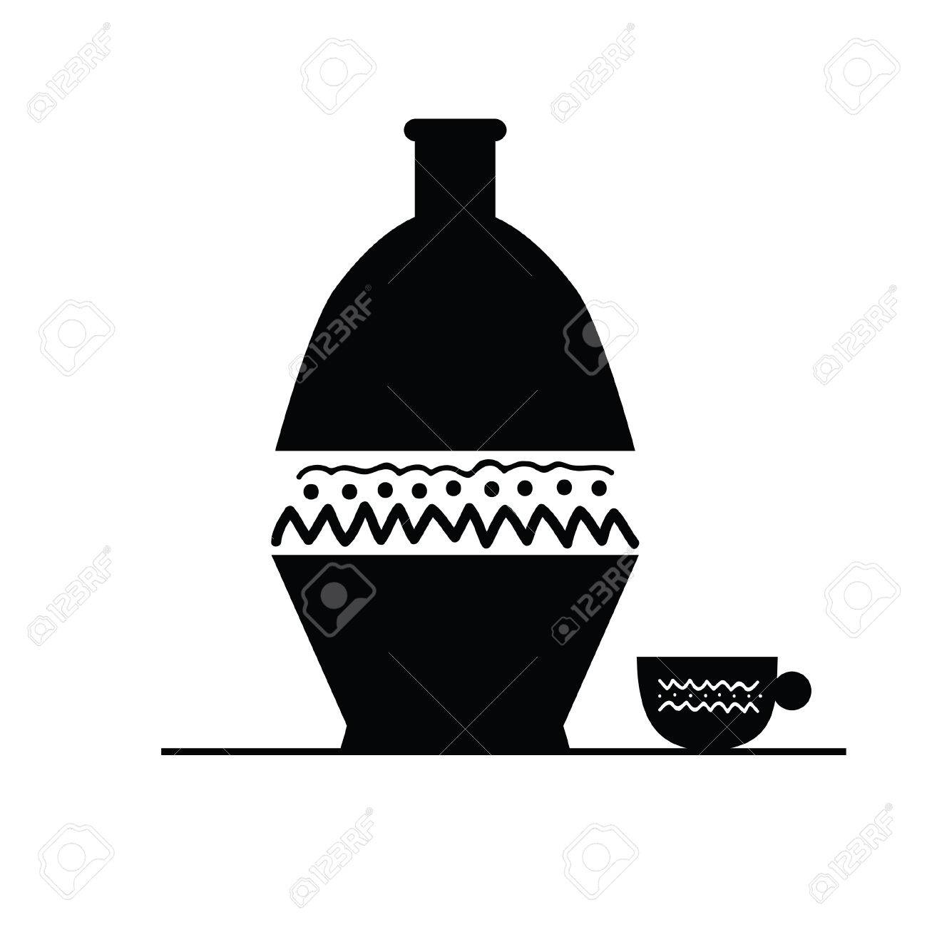 ピッチャーとカップ黒のベクトル シルエットのイラスト素材 ベクタ Image