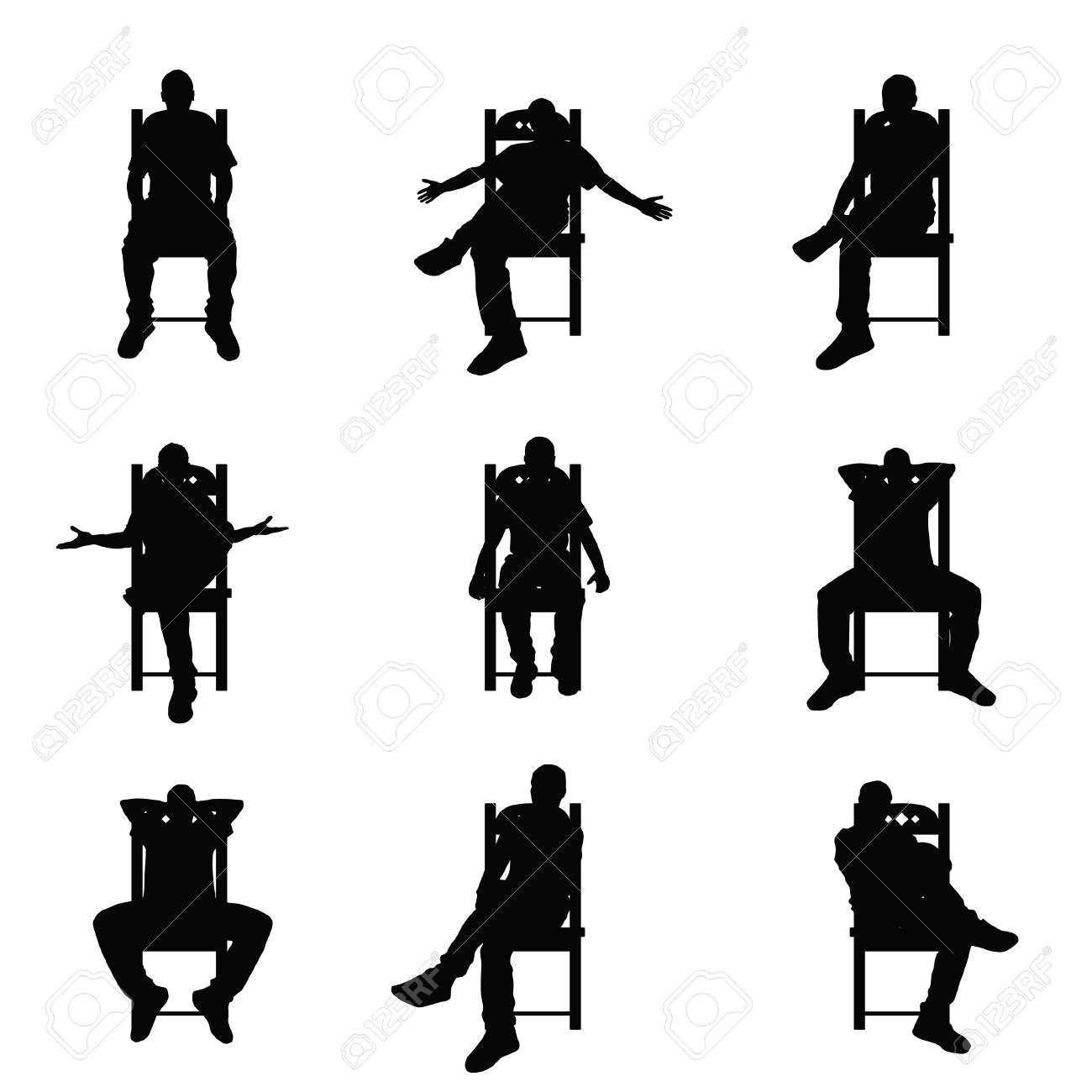 Man Silhouette Sitting On Chair Set In Black Color Art Illustration Royalty Free Svg Cliparts Vectors And Stock Illustration Image
