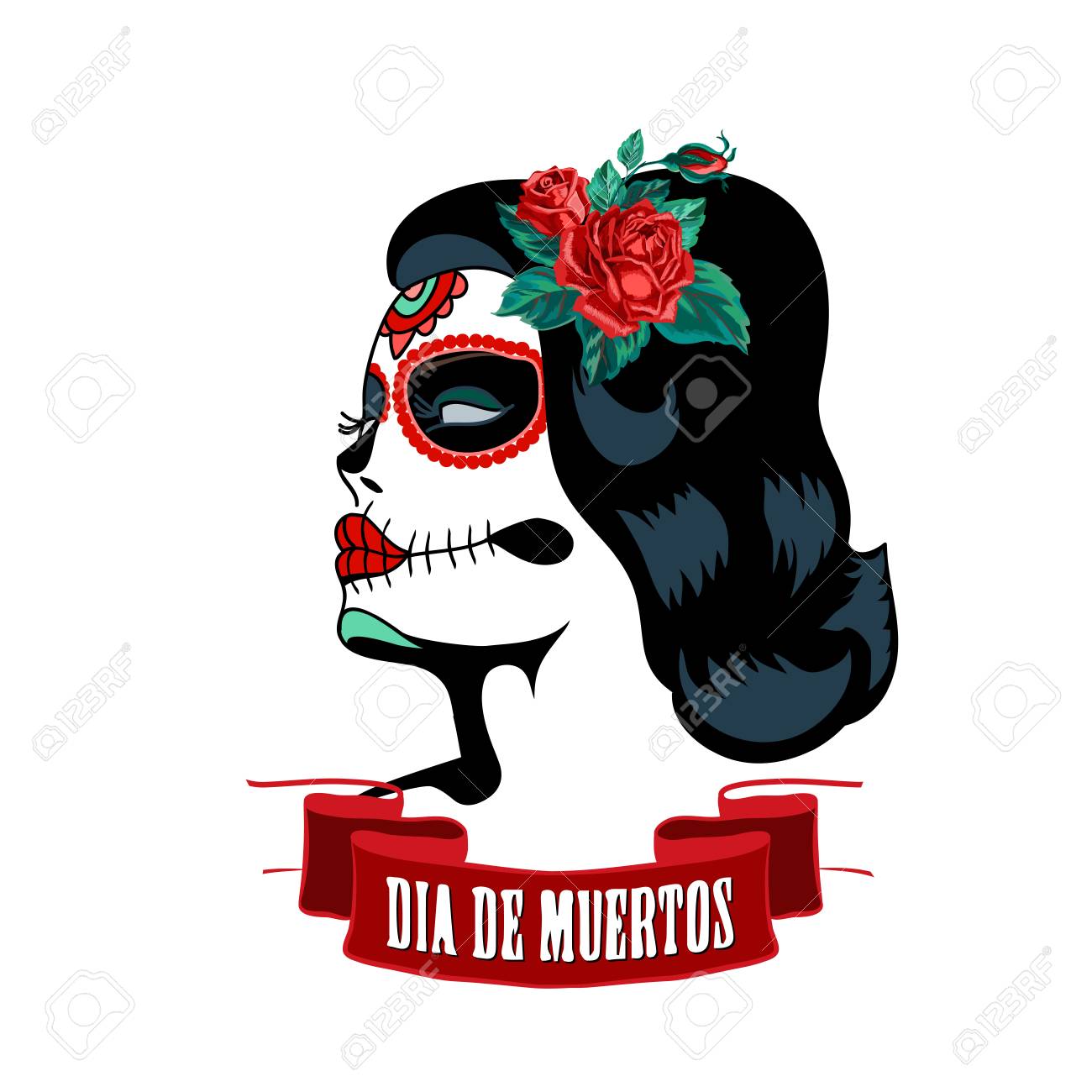 day of the dead woman portrait with roses mexican festival