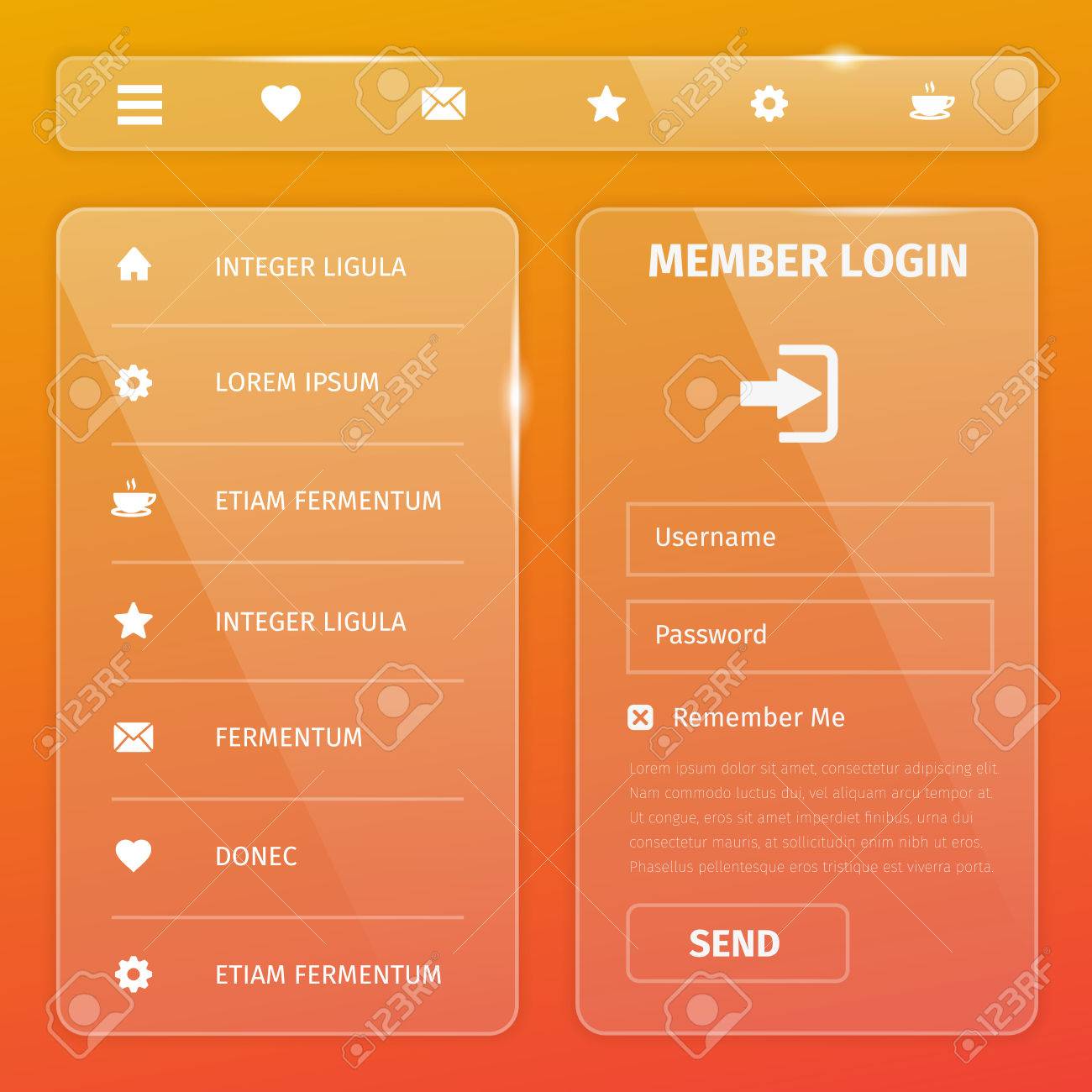 Transparent mobile and web UI template design. Vector eps10 illustration. Member login, horizontal and vertical navigation, button, icons. - 37128900 Transparent mobile and web UI template design. Vector eps10 illustration. Member login, horizontal and vertical navigation, button, icons. - 37128900