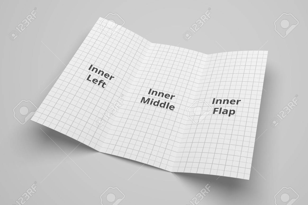 us letter tri fold brochure 3d illustration mockup with grid stock