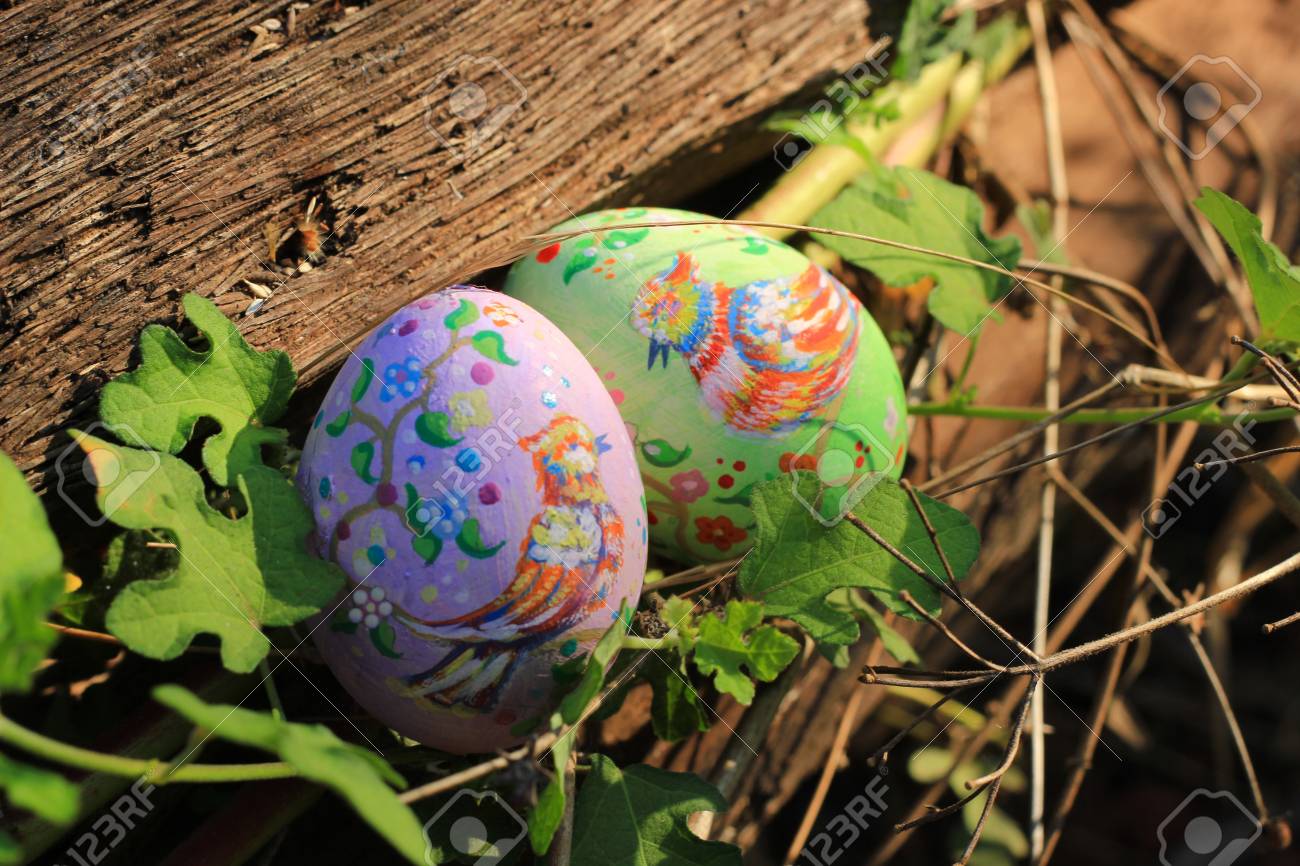 Painted Easter eggs hidden on the grass, ready for the easter.. Painted Easter eggs hidden on the grass, ready for the easter..