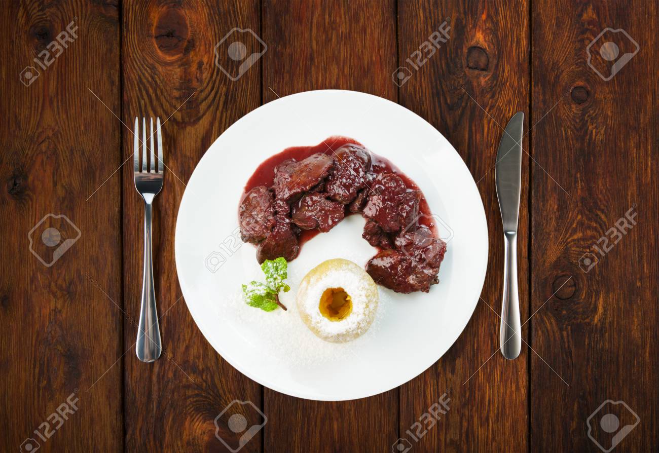 Restaurant Food Served Plate With Chicken Liver In Pomegranate Stock Photo Picture And Royalty Free Image Image 44123237