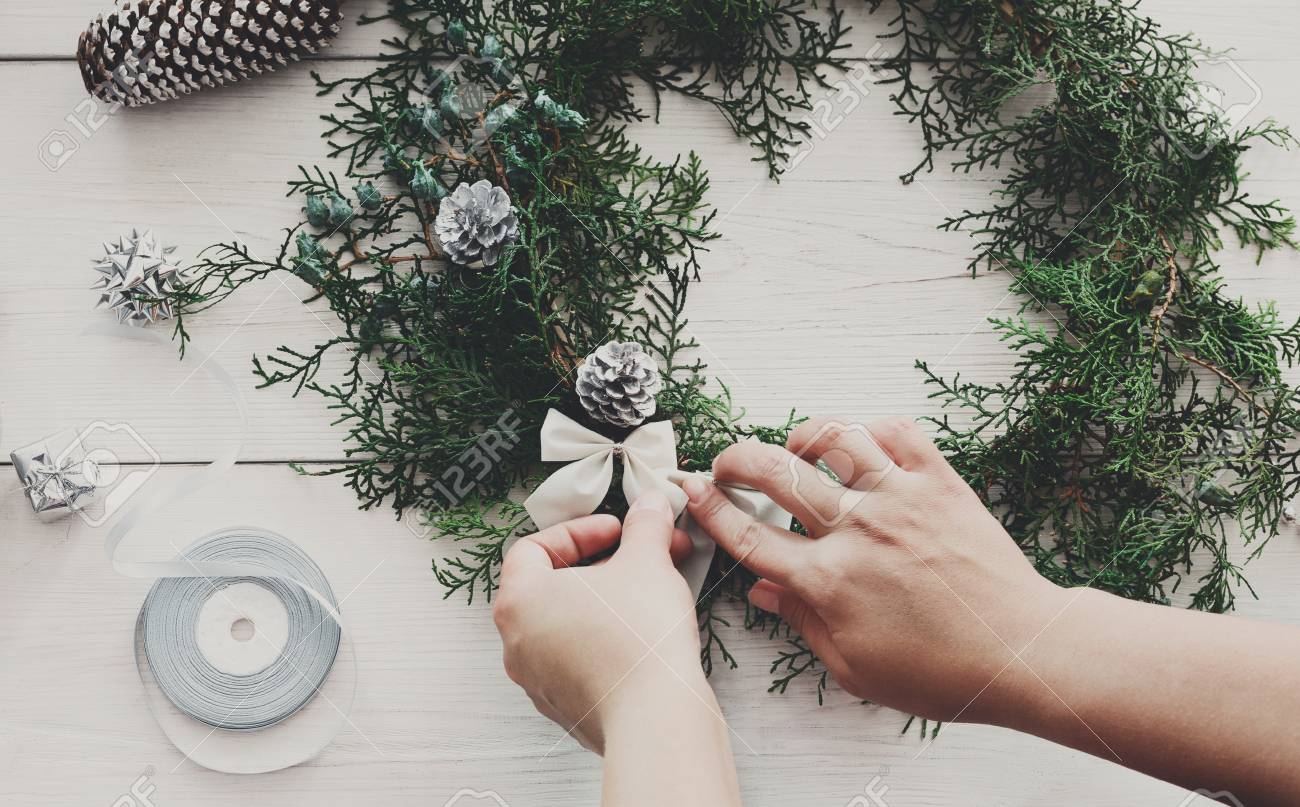 making handmade homemade christmas ornaments and fir tree garland womans - Making Homemade Christmas Decorations making handmade homemade christmas ornaments and fir tree garland womans - Making Homemade Christmas Decorations