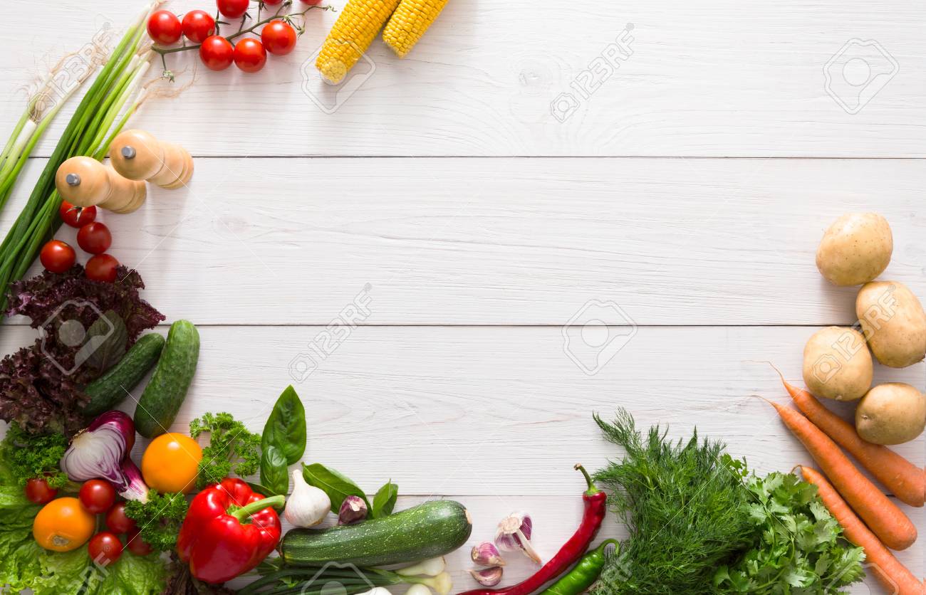 Download Fresh Vegetables On White Wood Background Mockup For Menu Or Stock Photo Picture And Royalty Free Image Image 74650935