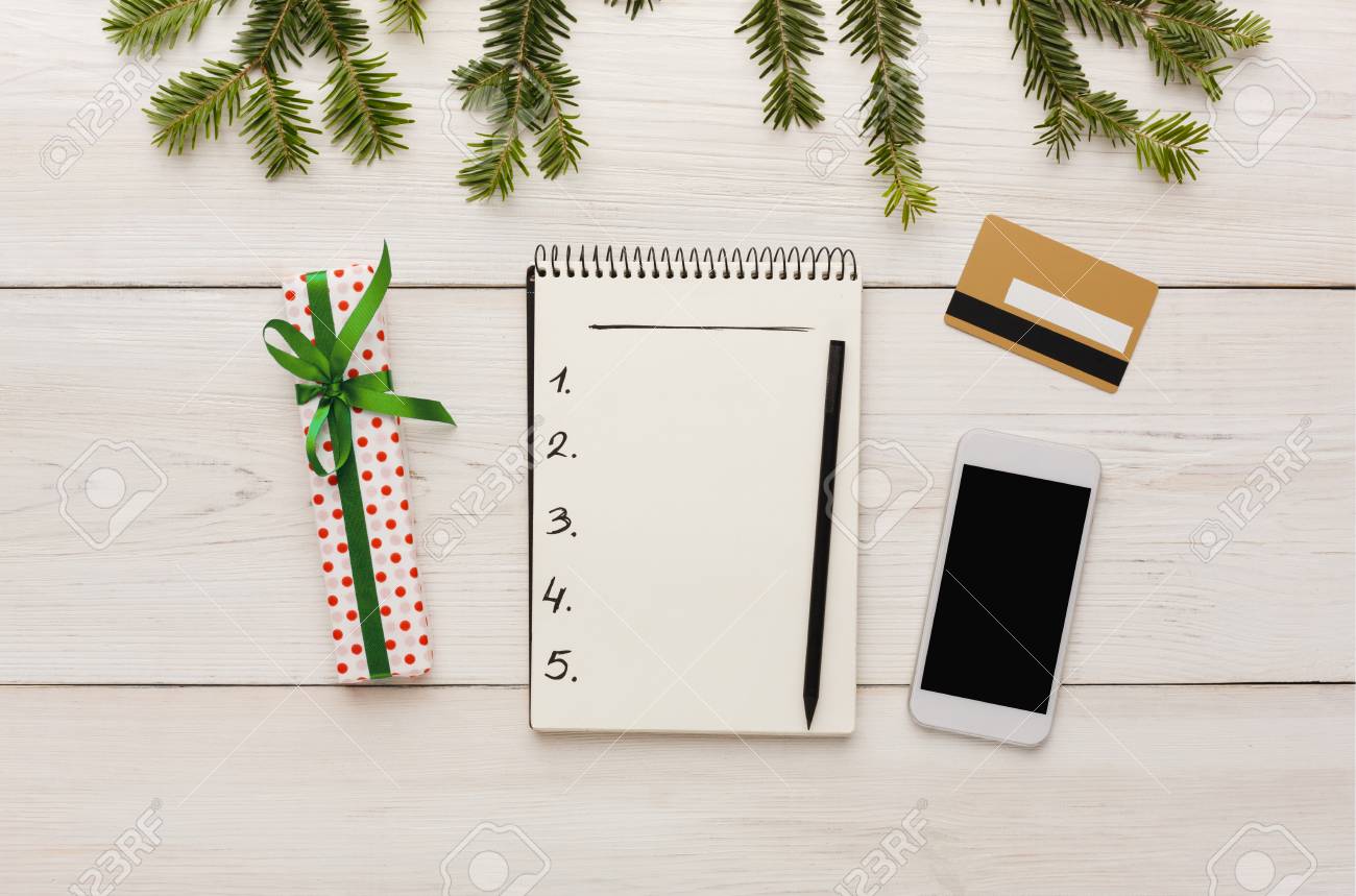 christmas online shopping smartphone credit card gift box stock online christmas shopping list