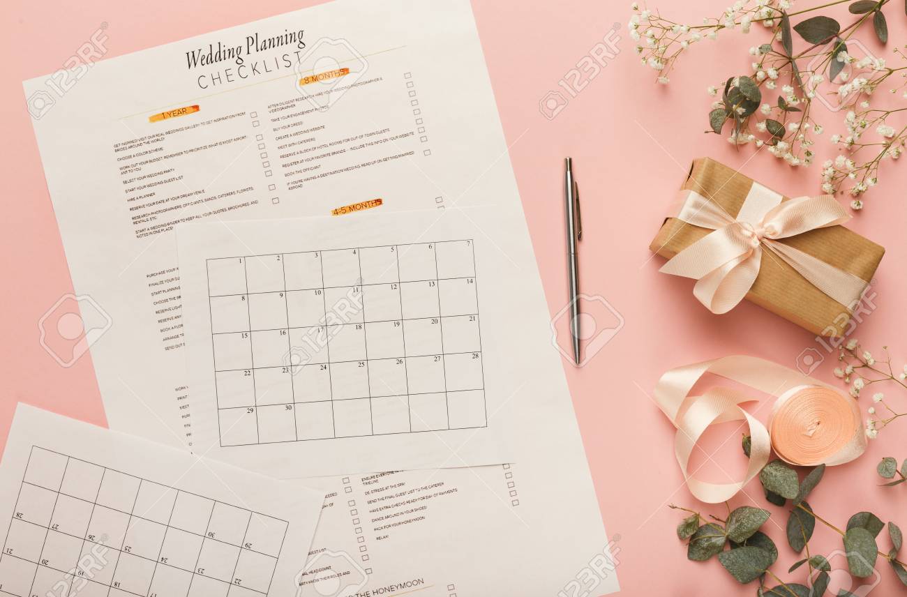wedding background with checklist and calendar paper planners wedding calendar checklist