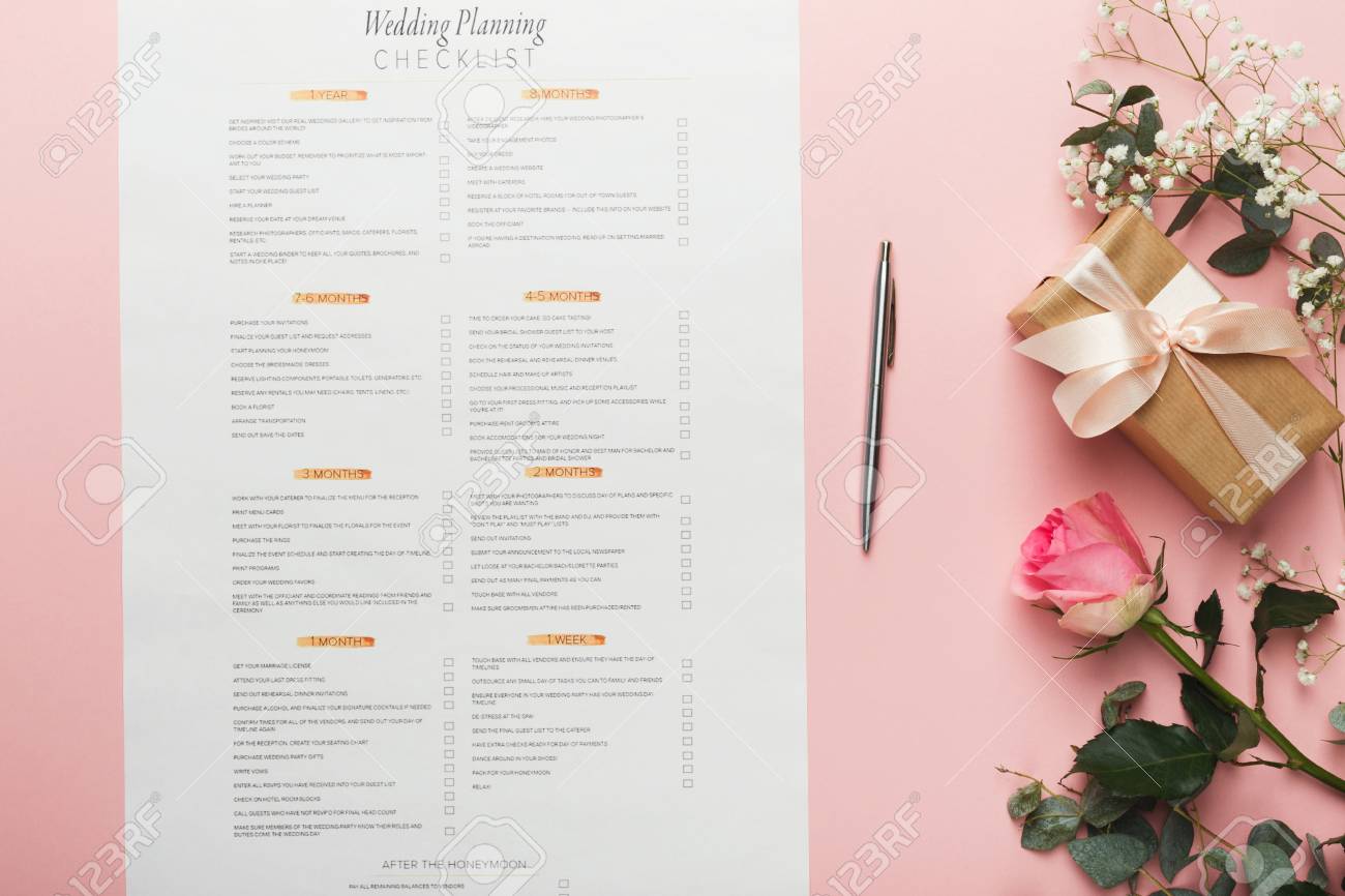 wedding background with checklist and calendar paper planners