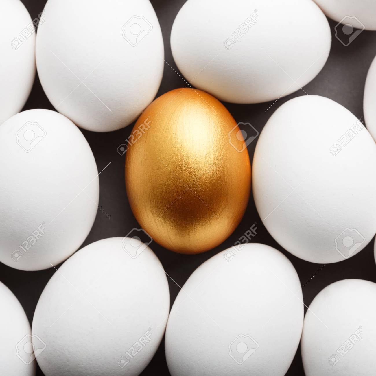 Uniqueness And Success One Golden Egg Between Group Of White Eggs Copy Space Stock Photo Picture And Royalty Free Image Image